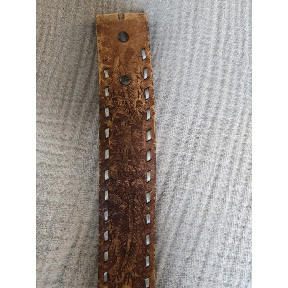 vintage TOOLED buckle belt LACED handcrafted 40 tapered ACORNS leather WESTERN